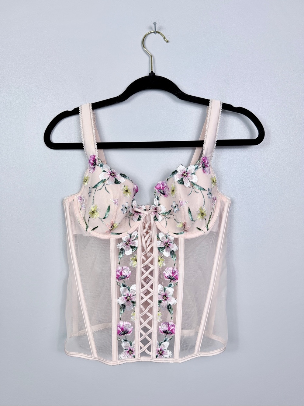 NWT VS blush pink embroidered flower ballerina adjustable corset top size large